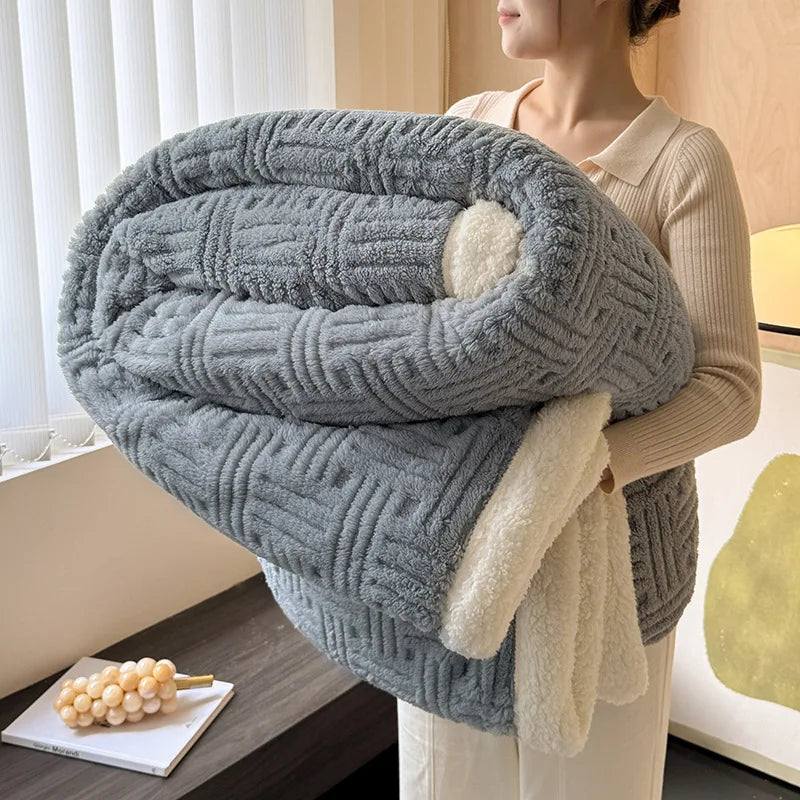 Thick Jacquard Sherpa Fleece Blanket, Warm Milk Velvet Throw, Sofa Blanket, Nap Cover Blanket