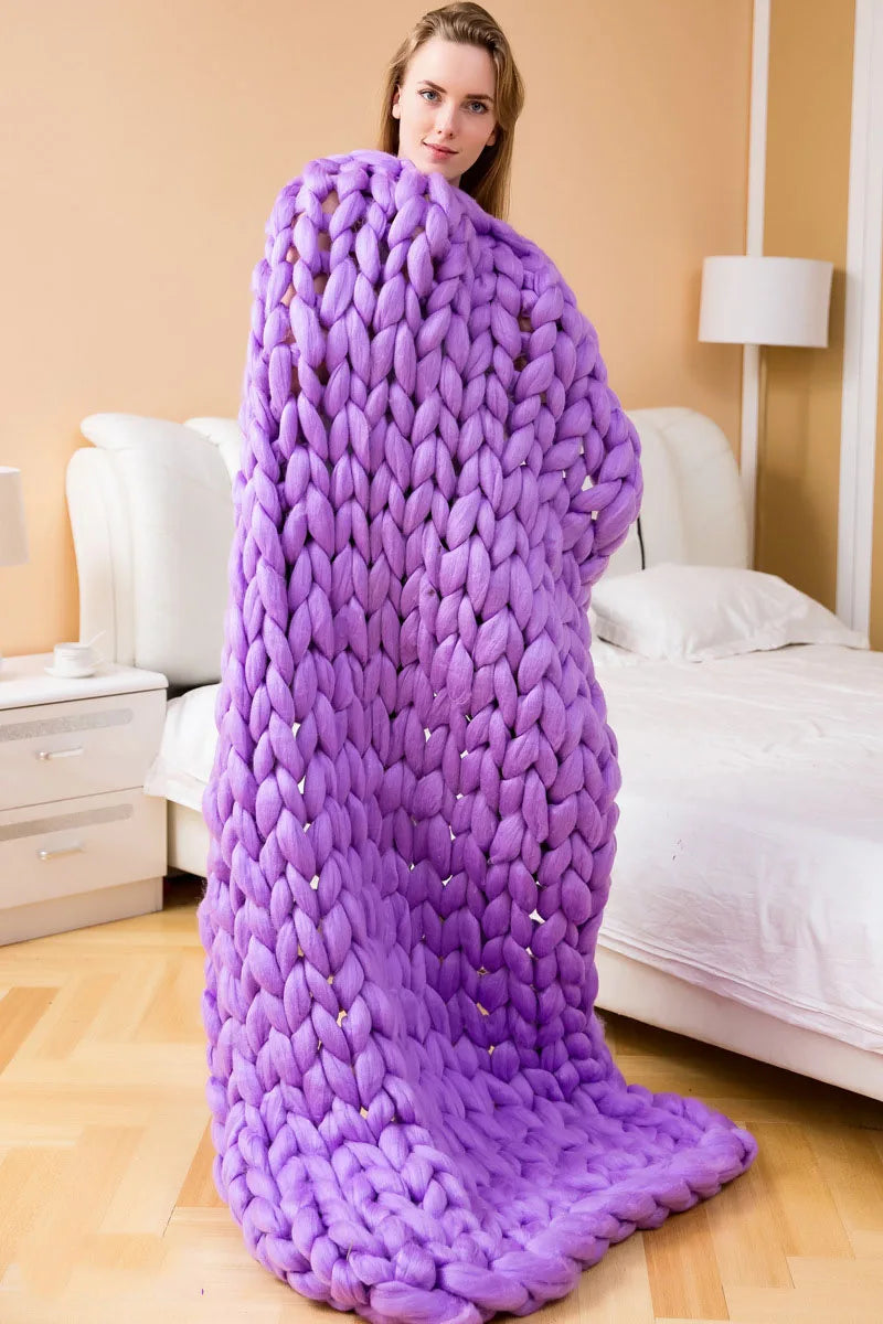 Chunky Yarn Blanket for Bed Hand Woven Sofa Throw Blankets Knitted Warm Grey Beige Air Condition Blankets Bed Sofa Decorative