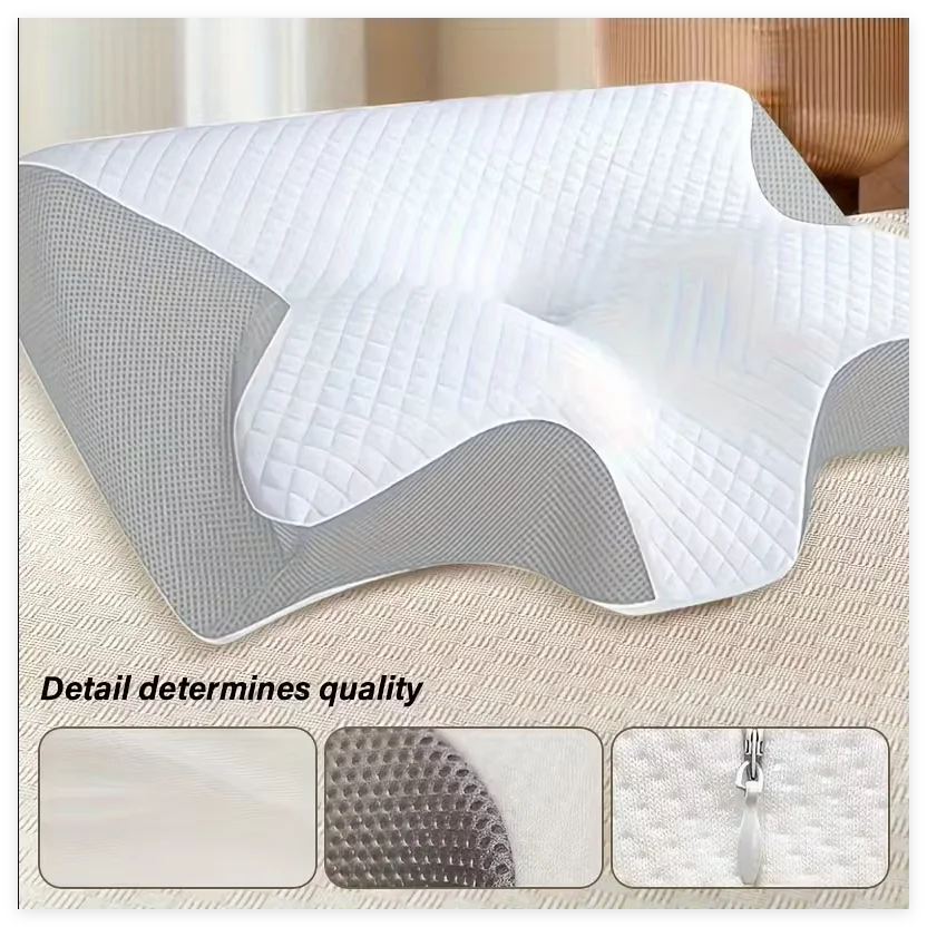 Cervical Pillow Made of Memory Foam, Relieves Neck Pressure, with Zipper, Removable and Washable, Sleep Pillow.