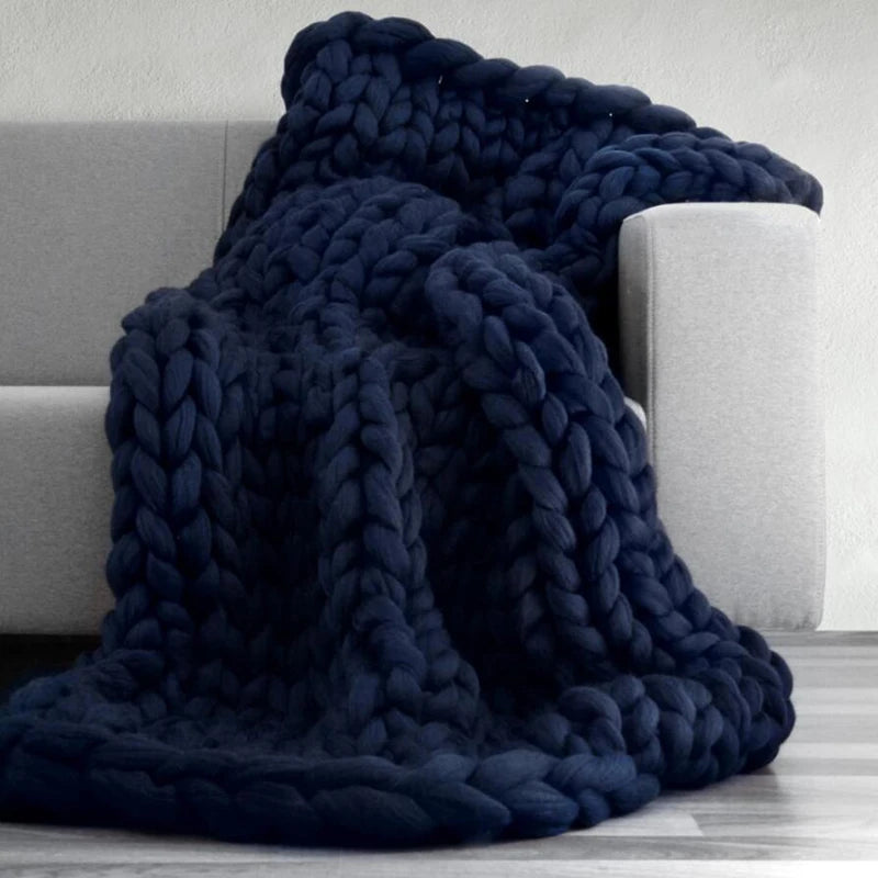 Hand Chunky Knitted Blanket Thick Yarn Merino Wool Bulky Knitting Throw Blankets Throw Carpets Soft Warm Winter Home Sofa Bed