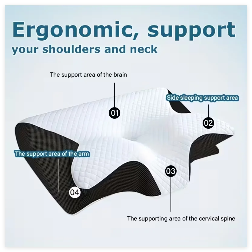 Cervical Pillow Made of Memory Foam, Relieves Neck Pressure, with Zipper, Removable and Washable, Sleep Pillow.