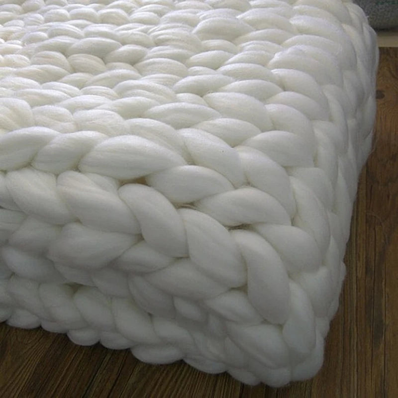 Hand Chunky Knitted Blanket Thick Yarn Merino Wool Bulky Knitting Throw Blankets Throw Carpets Soft Warm Winter Home Sofa Bed