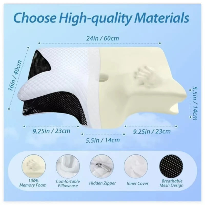 Cervical Pillow Made of Memory Foam, Relieves Neck Pressure, with Zipper, Removable and Washable, Sleep Pillow.
