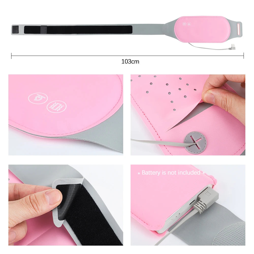 Heating Pad for Menstrual Cramps USB Powerbank Waist Massage Uterus Warm Belt 6 Vibration 3 Constant Temperature Abdomen Warmer