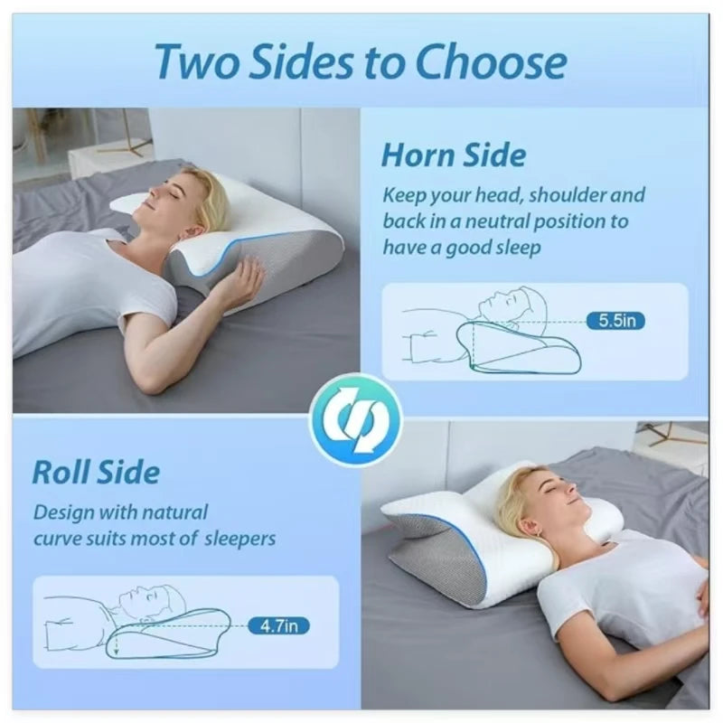 Cervical Pillow Made of Memory Foam, Relieves Neck Pressure, with Zipper, Removable and Washable, Sleep Pillow.